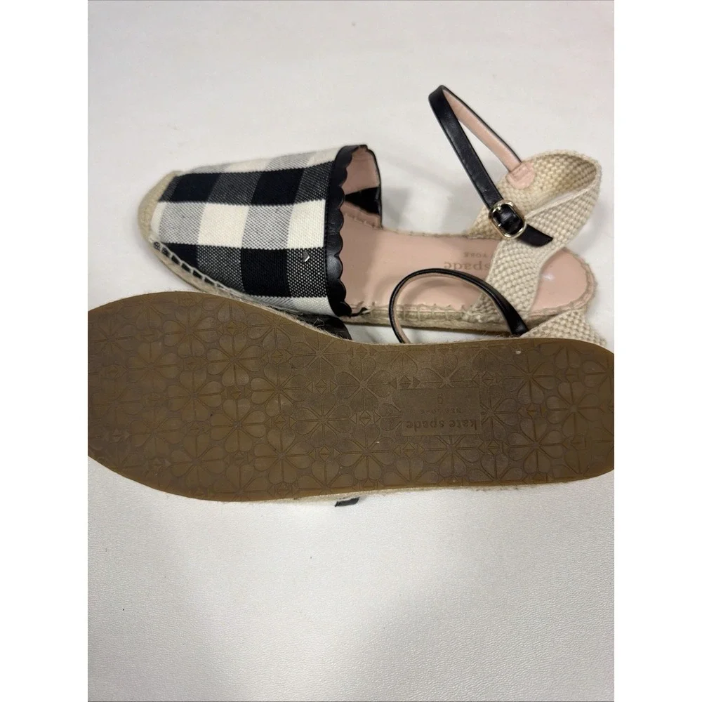 Kate‎ Spade Bonnie black&cream Gingham canvas espadrilles size 9